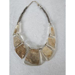 CHICO Clear LUCITE Inbed GOLD MOTHER PEARL  Bib Necklace COUTURE Classy